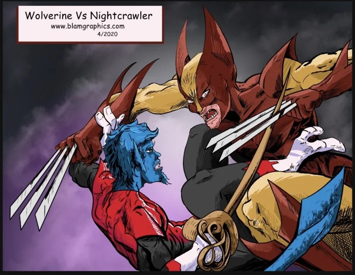 Wolverine vs. Nightcrawler artwork by TJ Blamire